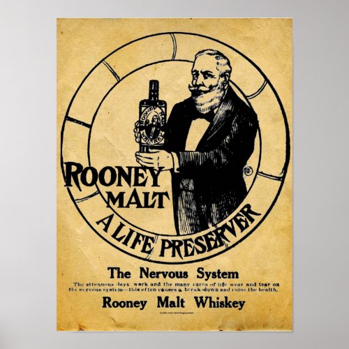 Vintage Rooney Malt Whiskey Liquor Sign