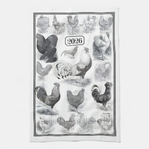 Vintage Rooster 2026 Calendar Kitchen Towel