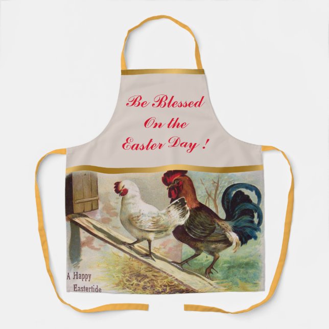 Vintage Rooster And Chicken Easter Apron (Front)