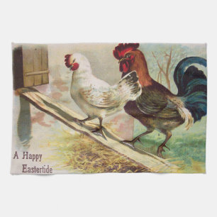 Vintage Rooster And Chicken Easter Kitchen Towel