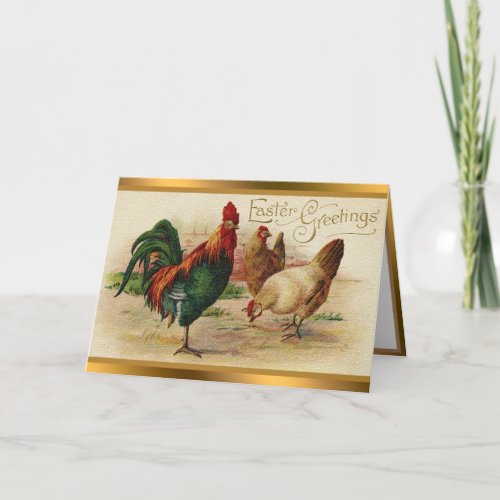 Vintage Rooster And Chickens Easter Folded Cards