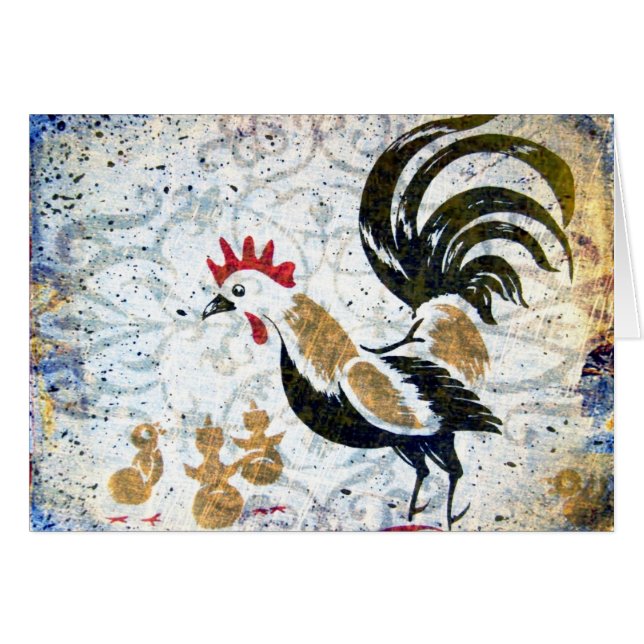 Vintage Rooster and Chicks Cards (Front Horizontal)