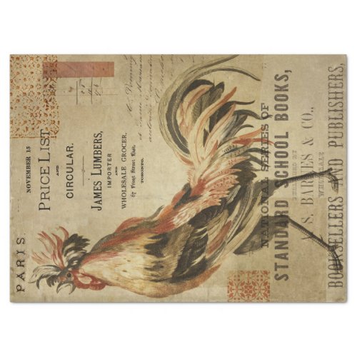 Vintage Rooster and Ephemera Decoupage Tissue Paper
