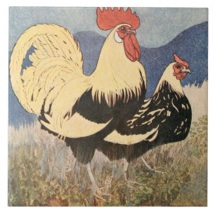 Vintage Rooster And Hen Ceramic Tile