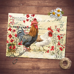 Vintage Rooster and Hen Ephemera Decoupage Tissue Paper