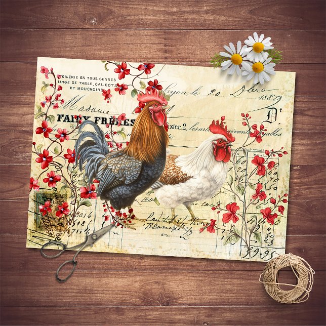 Vintage Rooster and Hen Ephemera Decoupage Tissue Paper (Creator Uploaded)