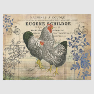 Vintage Rooster and Hen Ephemera Decoupage Tissue Paper