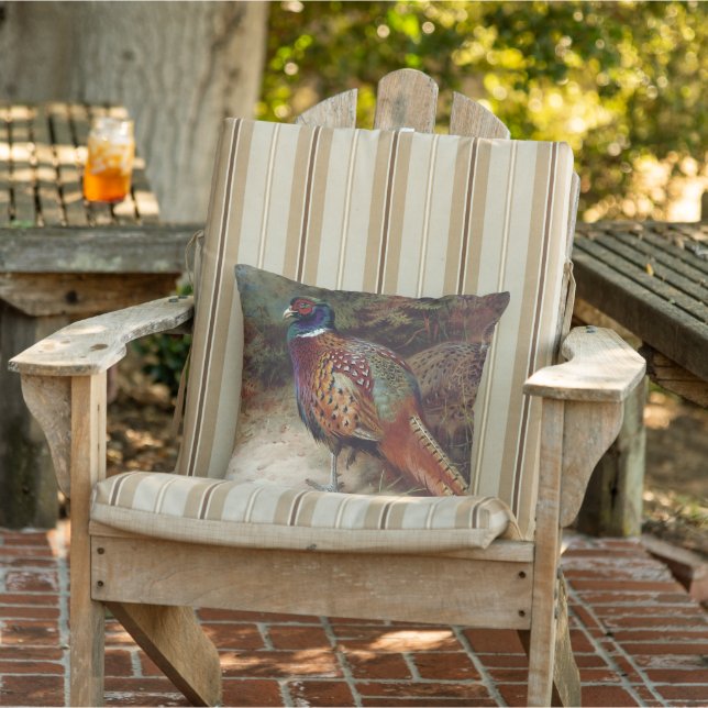 Vintage Rooster and Hen Pheasant  Outdoor Pillow (Chair)
