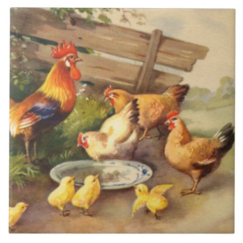 Vintage rooster and hens home decor tile