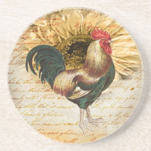 Vintage Rooster and Script Ephemera Coaster