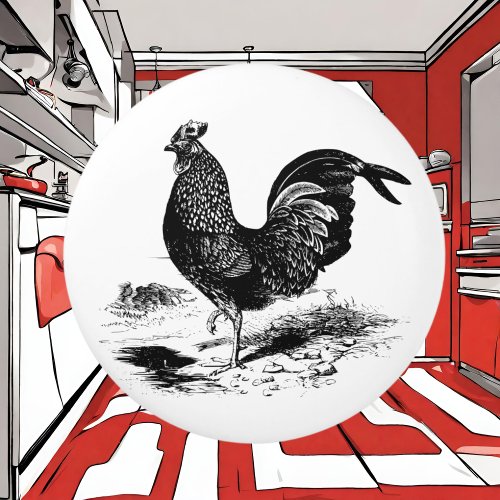 Vintage rooster black white kitchen decor knob