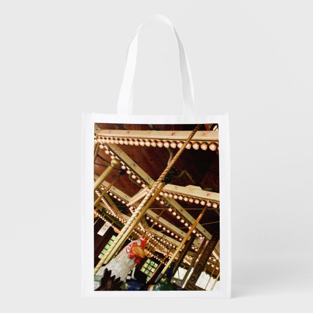 Vintage Rooster Carousel Grocery Bag (Front)