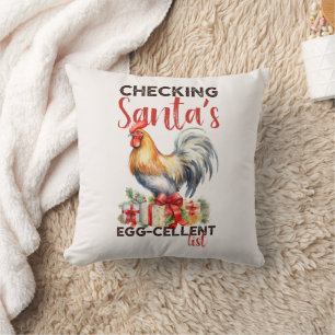 Vintage Rooster Checking Santa's List Christmas Throw Pillow