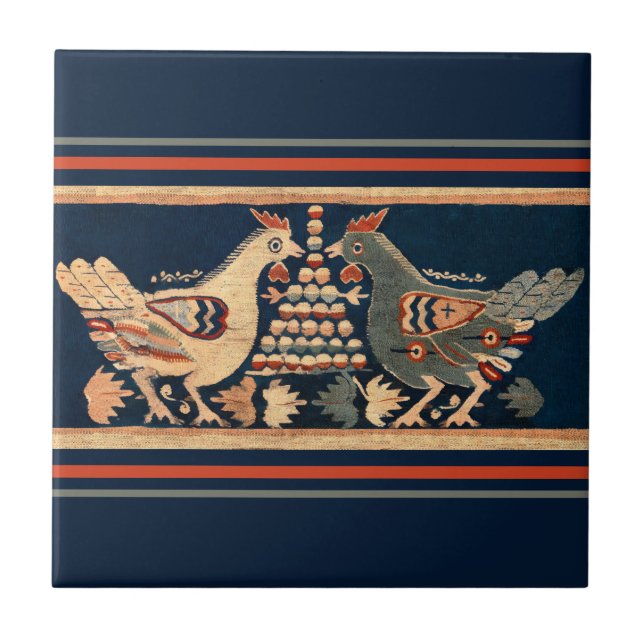 Vintage Rooster Chicken Dark Blue Ceramic Tile (Front)