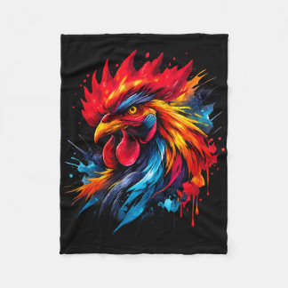 Vintage Rooster Chicken Fight Enthusiast Painted _ Fleece Blanket
