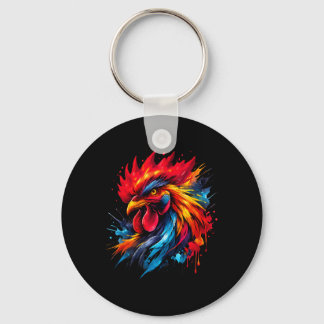 Vintage Rooster Chicken Fight Enthusiast Painted _ Keychain
