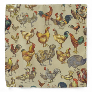 Vintage Rooster Chicken Pattern: Farmhouse Art Bandana