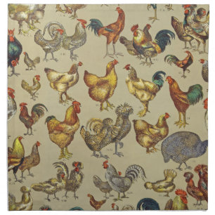 Vintage Rooster Chicken Pattern: Farmhouse Art Cloth Napkin
