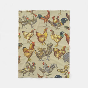 Vintage Rooster Chicken Pattern: Farmhouse Art Fleece Blanket