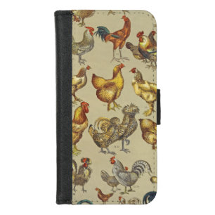 Vintage Rooster Chicken Pattern: Farmhouse Art iPhone 8/7 Wallet Case