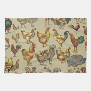 Vintage Rooster Chicken Pattern: Farmhouse Art Kitchen Towel