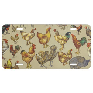 Vintage Rooster Chicken Pattern: Farmhouse Art License Plate