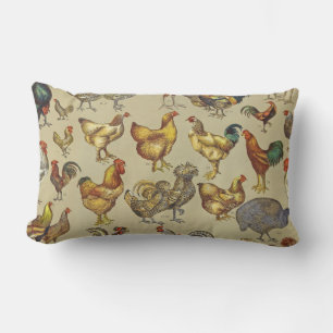 Vintage Rooster Chicken Pattern: Farmhouse Art Lumbar Pillow