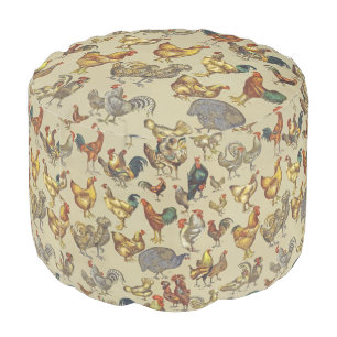 Vintage Rooster Chicken Pattern: Farmhouse Art Pouf