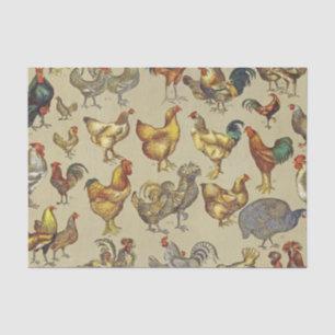 Vintage Rooster Chicken Pattern: Farmhouse Art Tissue Paper