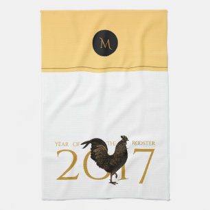Vintage Rooster Chinese New Year 2017 Monogram KT Kitchen Towel