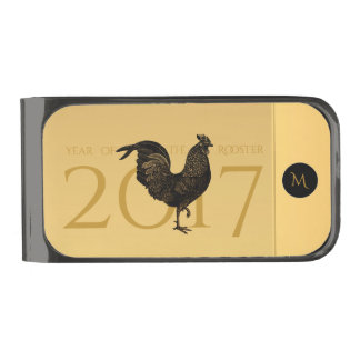 Vintage Rooster Chinese New Year 2017 Monogram M Gunmetal Finish Money Clip
