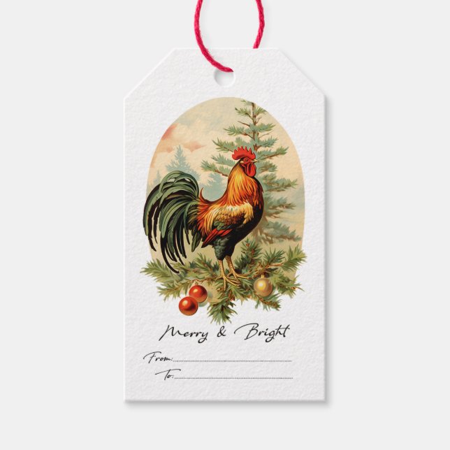 Vintage Rooster Christmas Gift Tag (Front)