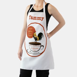 Vintage Rooster Coffee Advertisement, Custom Name Apron