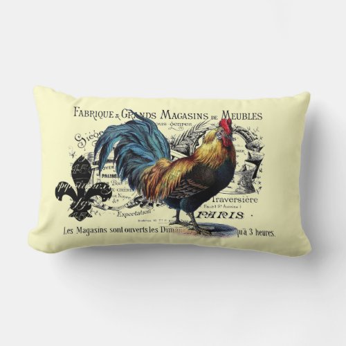 Vintage Rooster Collage Lumbar Pillow