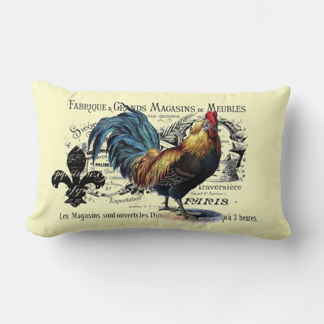 Vintage Rooster Collage Lumbar Pillow (Front)