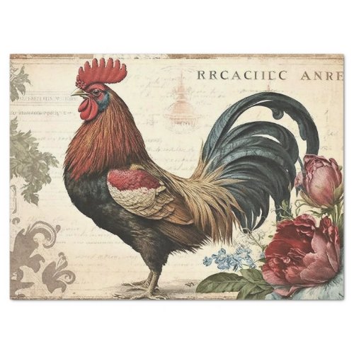 Vintage Rooster Decoupage Tissue Paper
