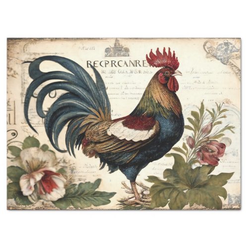Vintage Rooster Decoupage Tissue Paper