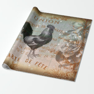 Vintage Rooster Ephemera Decoupage Wrapping Paper