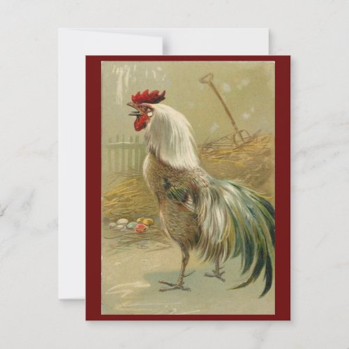 Vintage Rooster Finds Easter Eggs Holiday Card