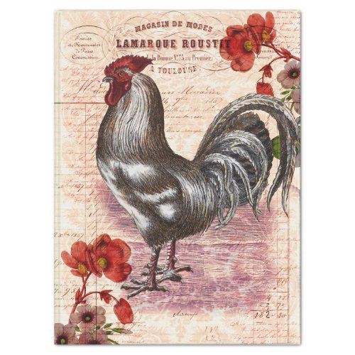 Vintage Rooster Floral Ephemera Decoupage Tissue Paper