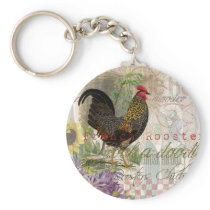 Vintage Rooster French Collage Artwork Print Keychain
