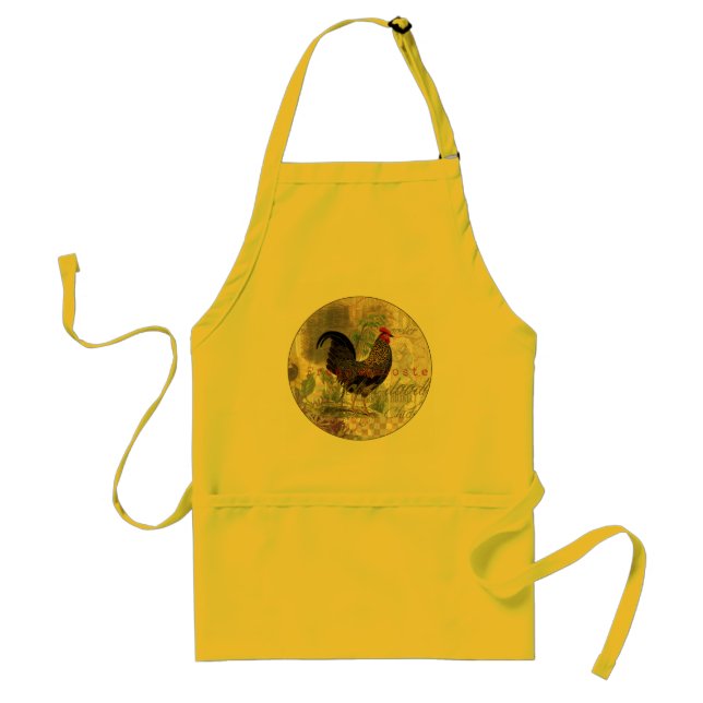 Vintage Rooster French Collage Farm Pet Adult Apron (Front)