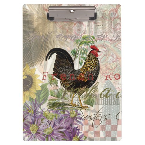 Vintage Rooster French Collage Farm Pet Clipboard