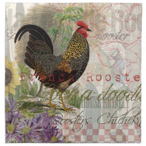 Vintage Rooster French Collage Farm Pet Cloth Napkin