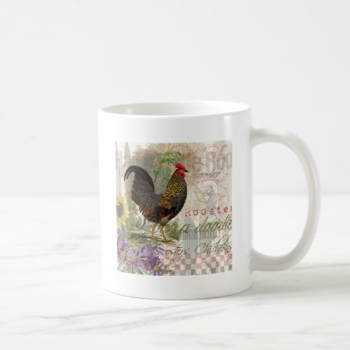 Vintage Rooster French Collage Farm Pet Coffee Mug