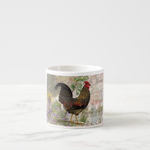 Vintage Rooster French Collage Farm Pet Espresso Cup