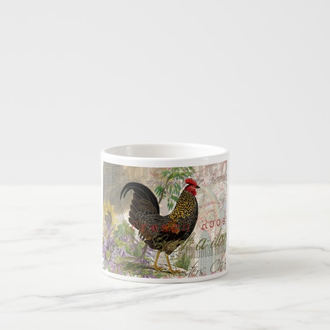 Vintage Rooster French Collage Farm Pet Espresso Cup (Front)