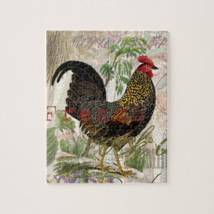 Vintage Rooster French Collage Farm Pet Jigsaw Puzzle