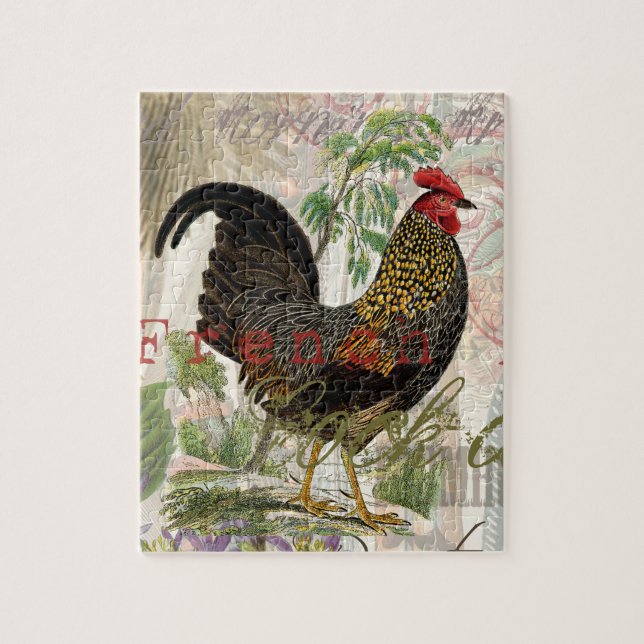 Vintage Rooster French Collage Farm Pet Jigsaw Puzzle (Vertical)