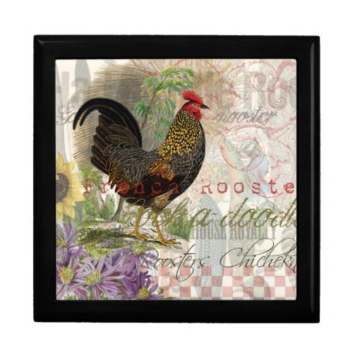 Vintage Rooster French Collage Farm Pet Keepsake Box